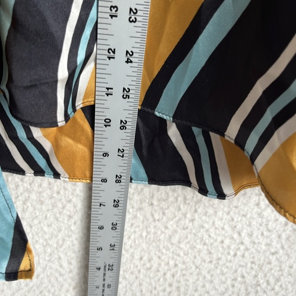 Zara Tie Neck Black and Gold Asymmetrical Sleeveless Blouse Medium - Picture 4 of 6